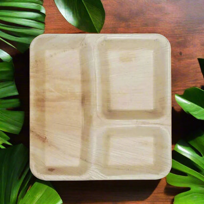 3 Compartment Round Areca Palm Leaf Plate