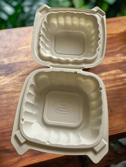 Clamshell Square Cornstarch Eco-friendly Take away containers-Pack of 25